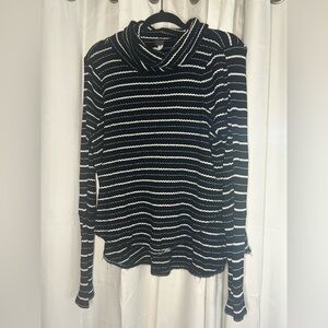 We The Free Black & White Striped Cowl Neck Thermal Waffle Knit Oversized Top